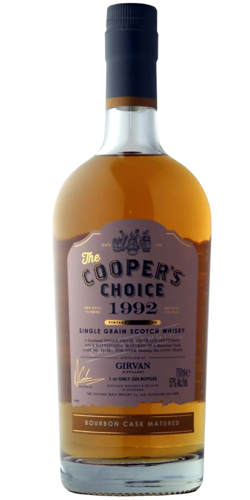 Girvan 1992 (The Vintage Malt Whisky Co Ltd.) The Cooper's Choice 26 Year Old 2019 Release (Cask #133087) Single Grain Scotch Whisky | 700ML - Whiskey
