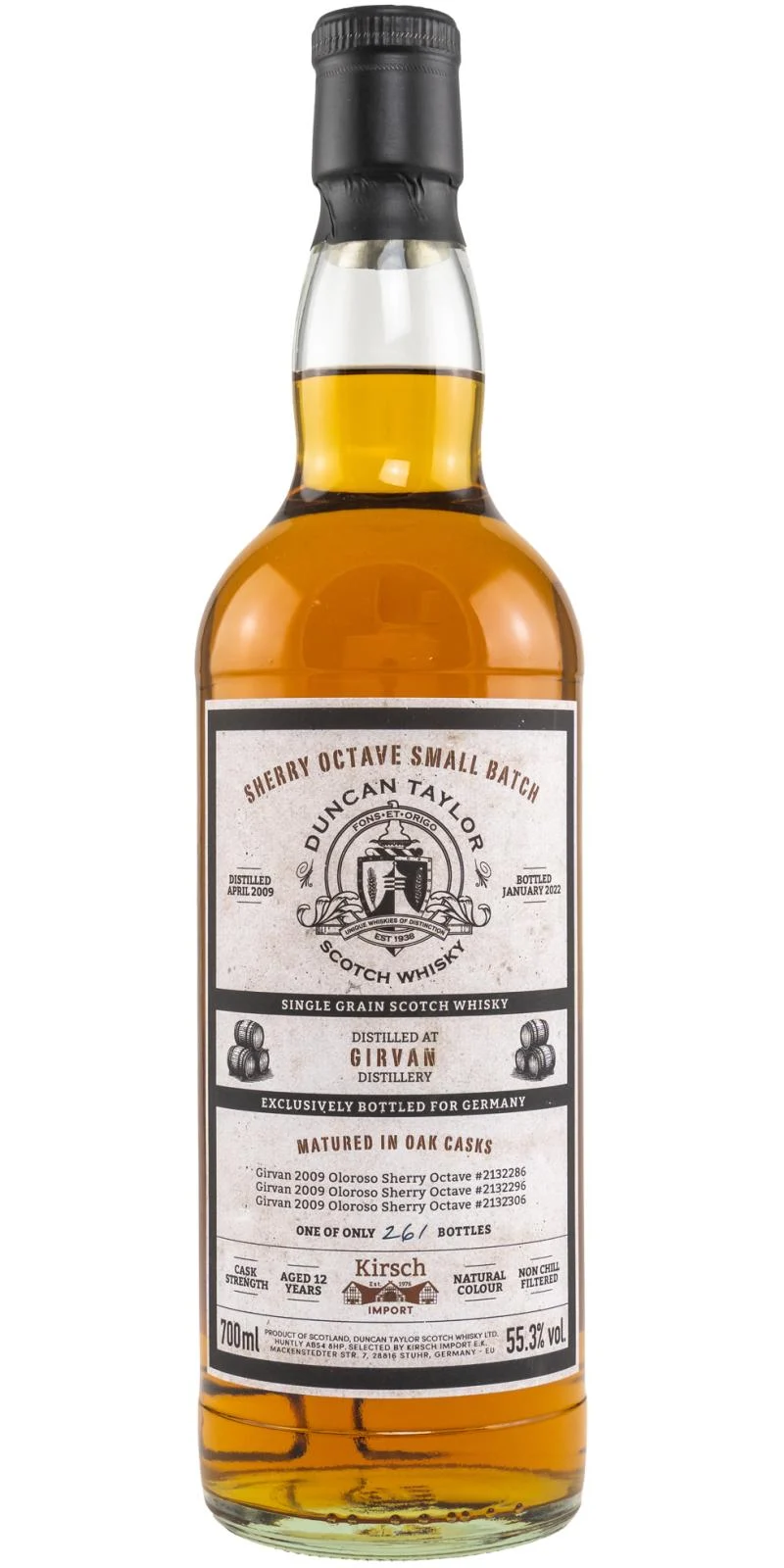 Girvan 2009 (Duncan Taylor) Sherry Octave Small Batch 12 Year Old Scotch Whisky | 700ML - Whiskey