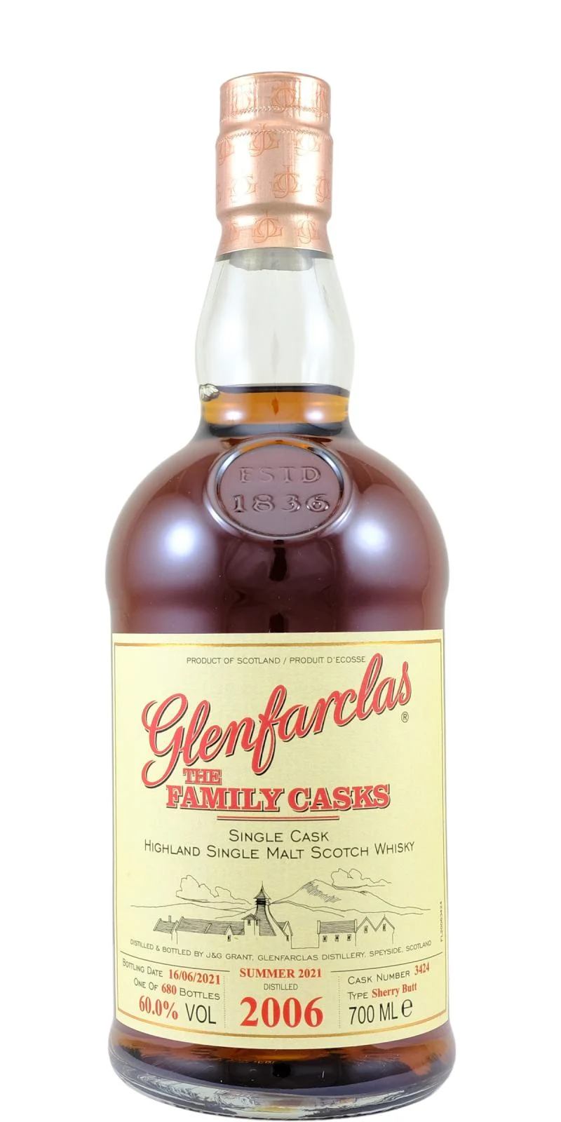 Glenfarclas 2006 The Family Casks (Lanzamiento T21) Lanzamiento 2021 (Barrica n.° 3424) Whisky escocés de malta única | 700ML