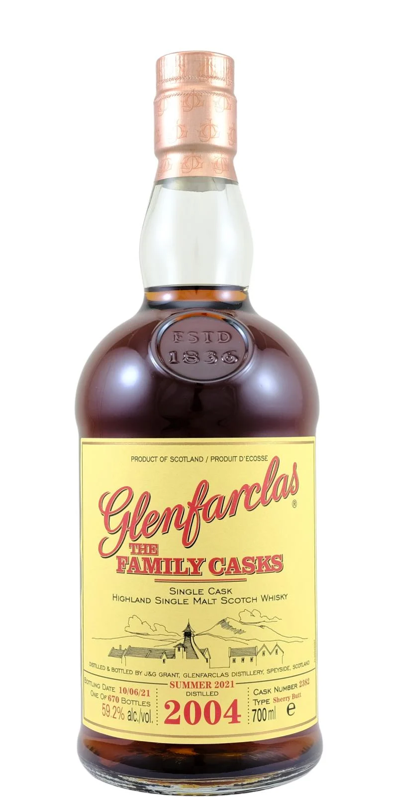 Glenfarclas 2004 The Family Casks (Lanzamiento S21) Lanzamiento 2021 (Barrica n.º 2382) Whisky escocés de malta única | 700ML