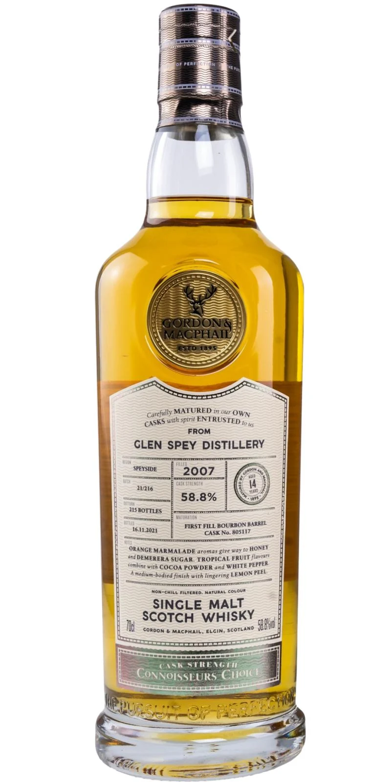 Gordon & Macphail Glen Spey 13 year old First Fill Bourbon Bbl # 805115 Cask Strength Connoisseur's Choice 2007 Scotch Whisky - Whiskey