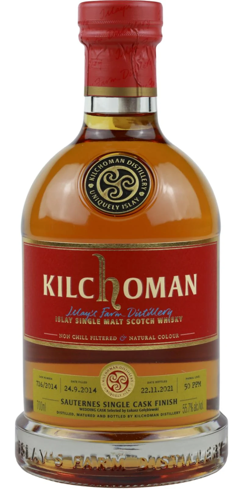Kilchoman 2014 Sauternes Single Cask Finish Wedding Cask 7 Year Old 2021 Release (Cask #716/2014) Single Malt Scotch Whisky | 700ML - Whiskey