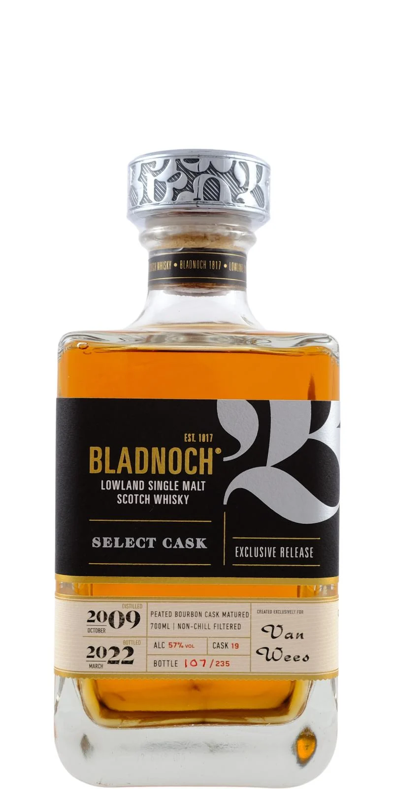 Bladnoch Select Cask #19 (D.2009, B.2022) Peated Bourbon Cask Matured Scotch Whisky | 700ML - Whiskey