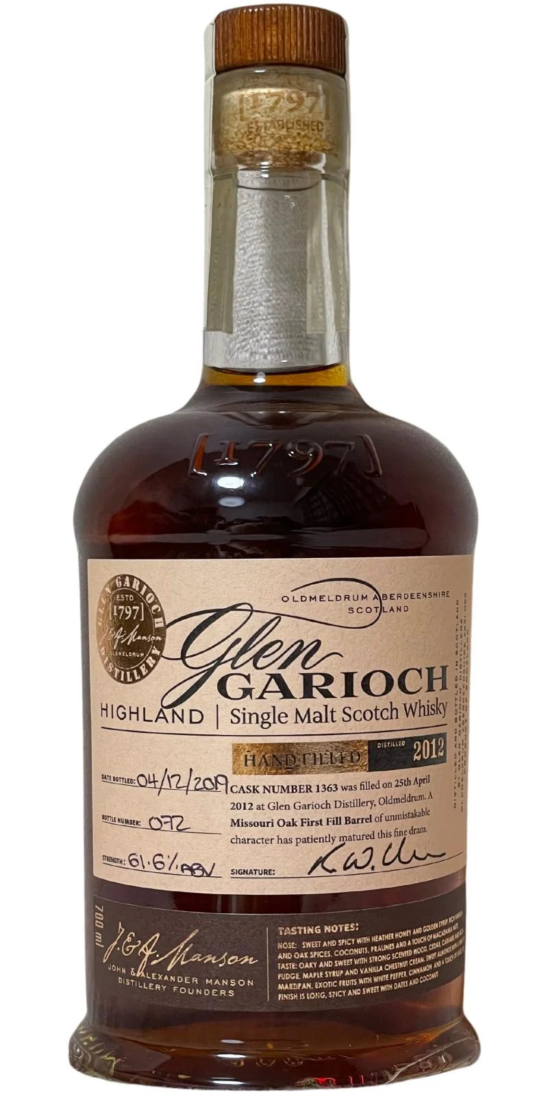 Glen Garioch 2012 Handfilled - Distillery only (Cask #1363) 2019 Release Single Malt Scotch Whisky | 700ML