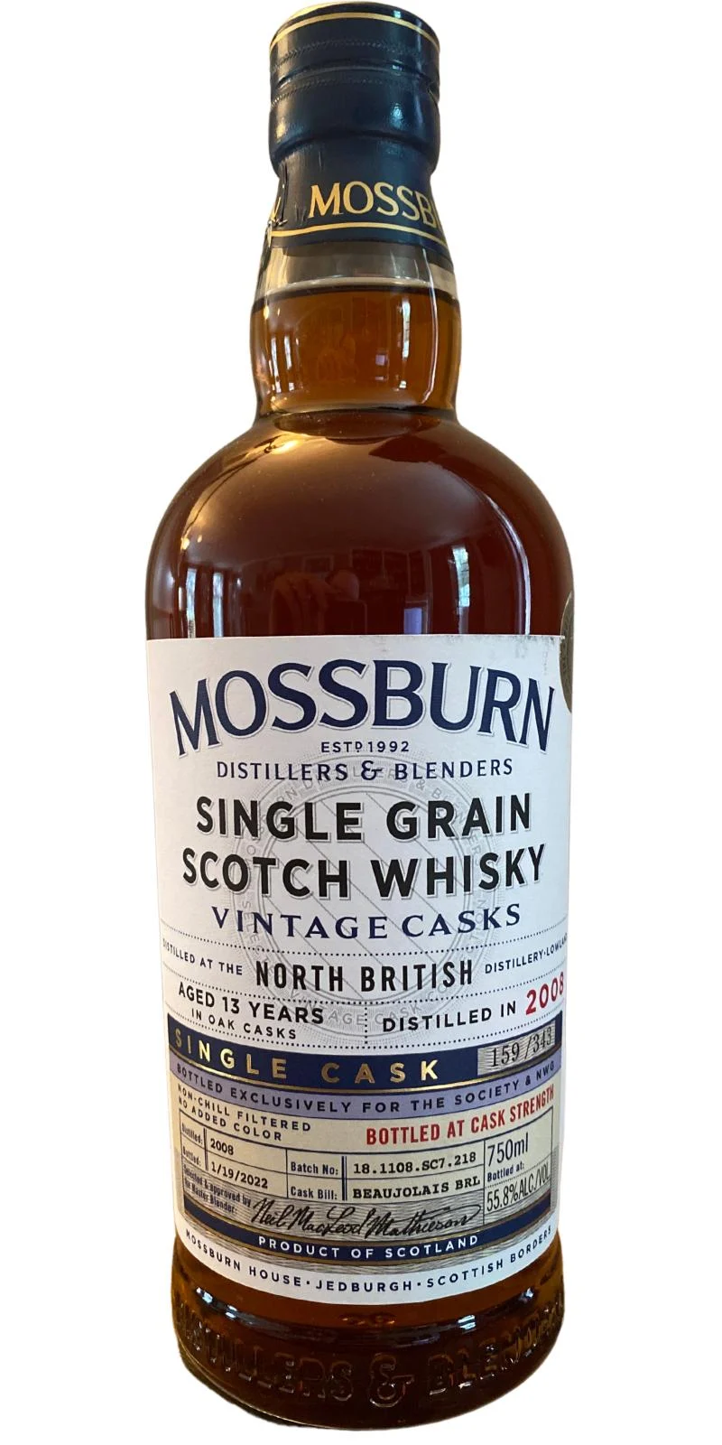 North British 2008 Mossburn Vintage Casks 13 Year Old Single Grain Scotch Whisky - Whiskey