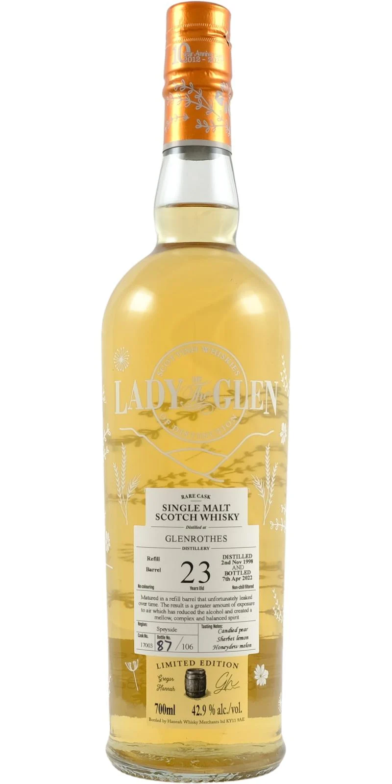 Glenrothes 1998 (Lady of the Glen) 23 Year Old Rare Cask Scotch Whisky | 700ML - Whiskey