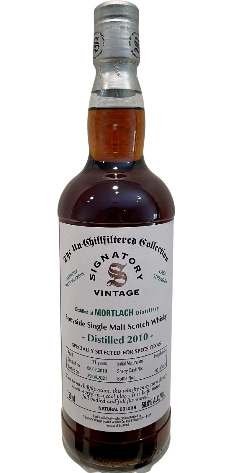 Mortlach 2010 SV The Un-Chillfiltered Collection 11 años Lanzamiento en 2021 (Barrica n.° 17) Whisky escocés de malta única