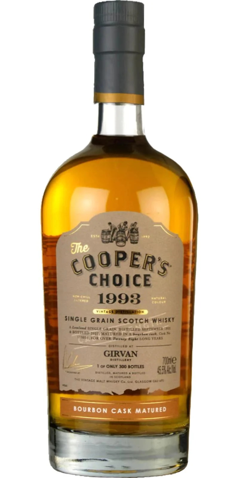 Girvan 1993 The Cooper's Choice Bourbon Cask Matured 28 Year Old Scotch Whisky | 700ML - Whiskey