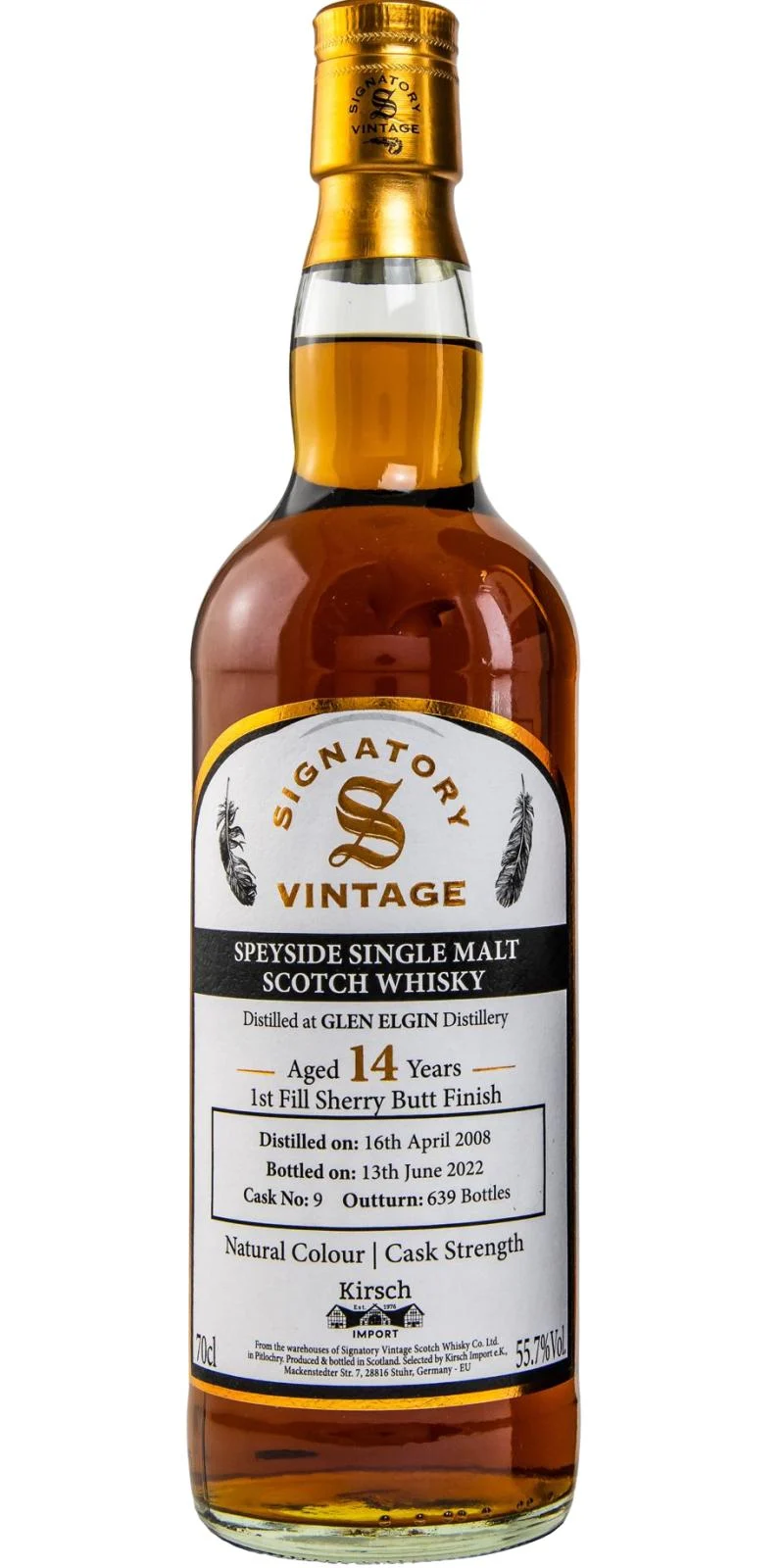 Glen Elgin 2008 (Signatory Vintage) Natural Colour | Cask Strength (14 Year Old) Speyside Single Malt Scotch Whisky | 700ML - Whiskey