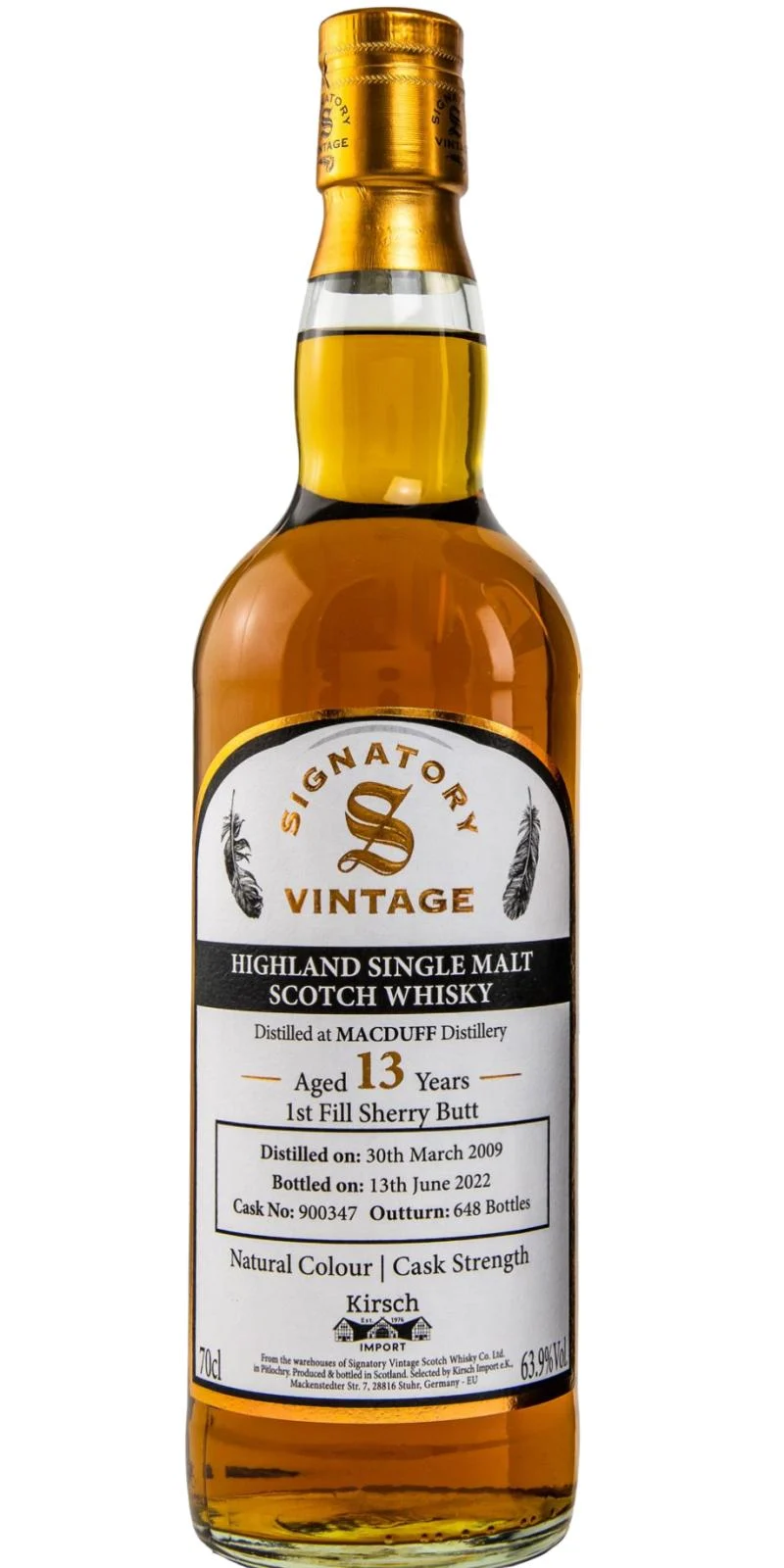 Macduff 2009 (Signatory Vintage) Natural Colour | Cask Strength (13 Year Old) Highland Single Malt Scotch Whisky | 700ML - Whiskey