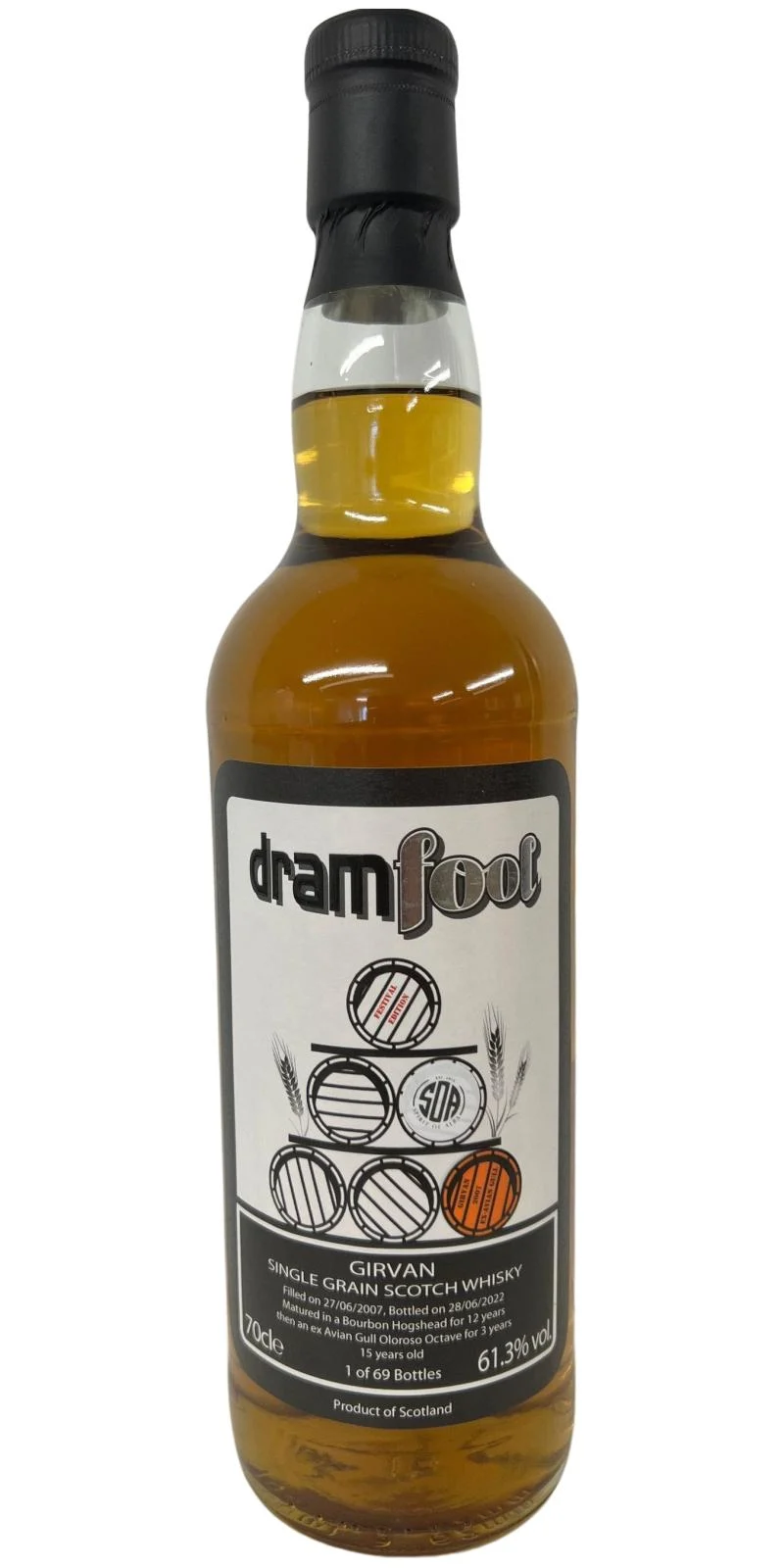 Girvan 2007 (Dramfool) Festival Edition (15 Year Old) Single Grain Scotch Whisky | 700ML - Whiskey