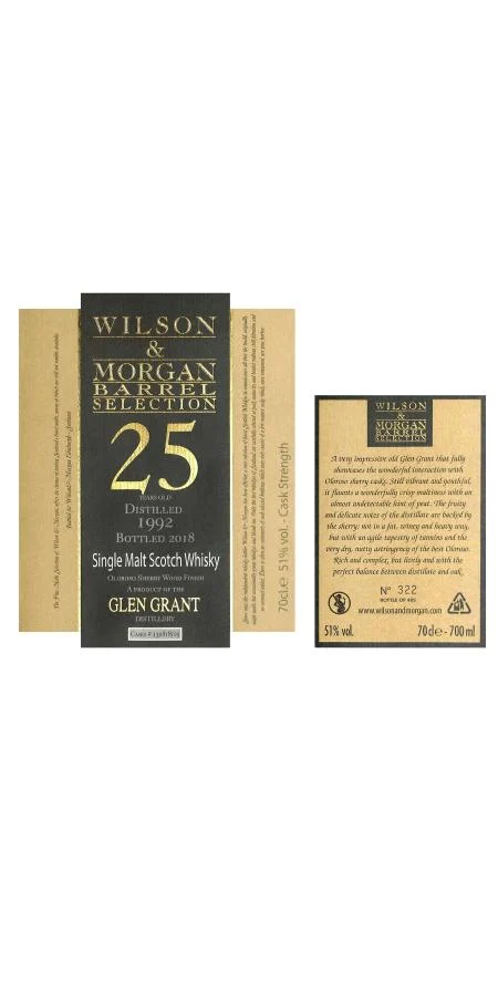 Glen Grant 1992 (Wilson & Morgan) Barrel Selection (Cask #130818-19) 25 Year Old 2018 Release Single Malt Scotch Whisky | 700ML