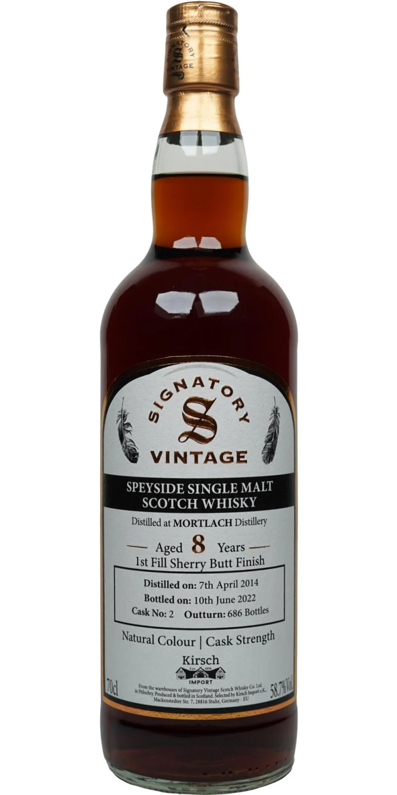 Mortlach 2014 (cosecha firmante) Colección Cask Strength (8 años) Whisky escocés de pura malta de Speyside | 700ML