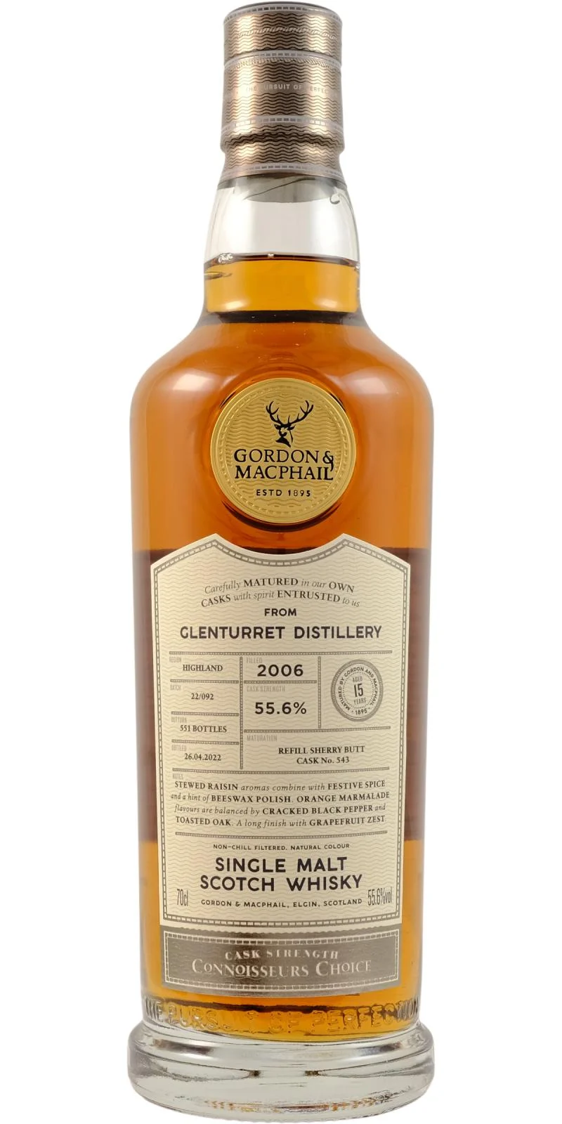 Glenturret 2006 (Gordon & MacPhail) Whisky escocés de pura malta Elección de los conocedores Cask Strength (15 años) | 700ML