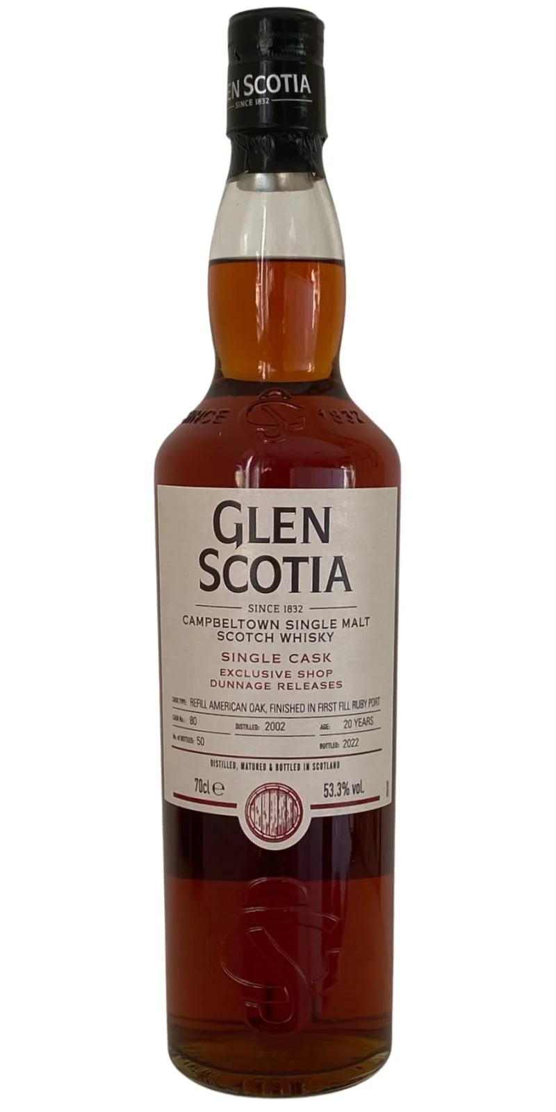 Glen Scotia 2002 Single Cask Tienda exclusiva Lanzamientos de Dunnage (20 años) Whisky escocés de malta única Campbeltown | 700ML