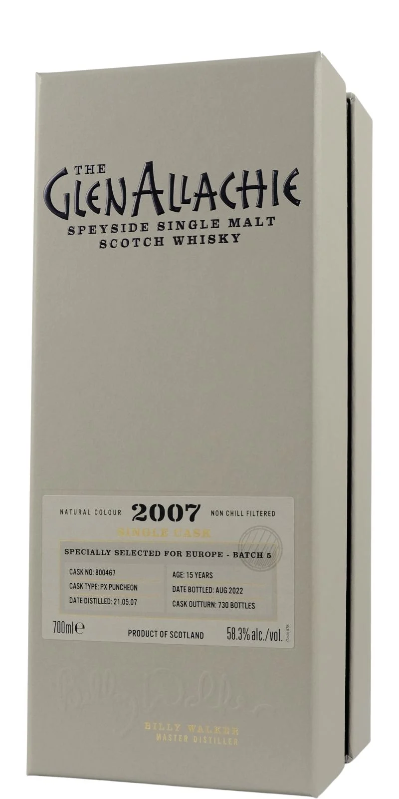 Glenallachie 2007 Single Cask para Europa - Lote 5 (15 años) Whisky escocés de pura malta de Speyside | 700ML
