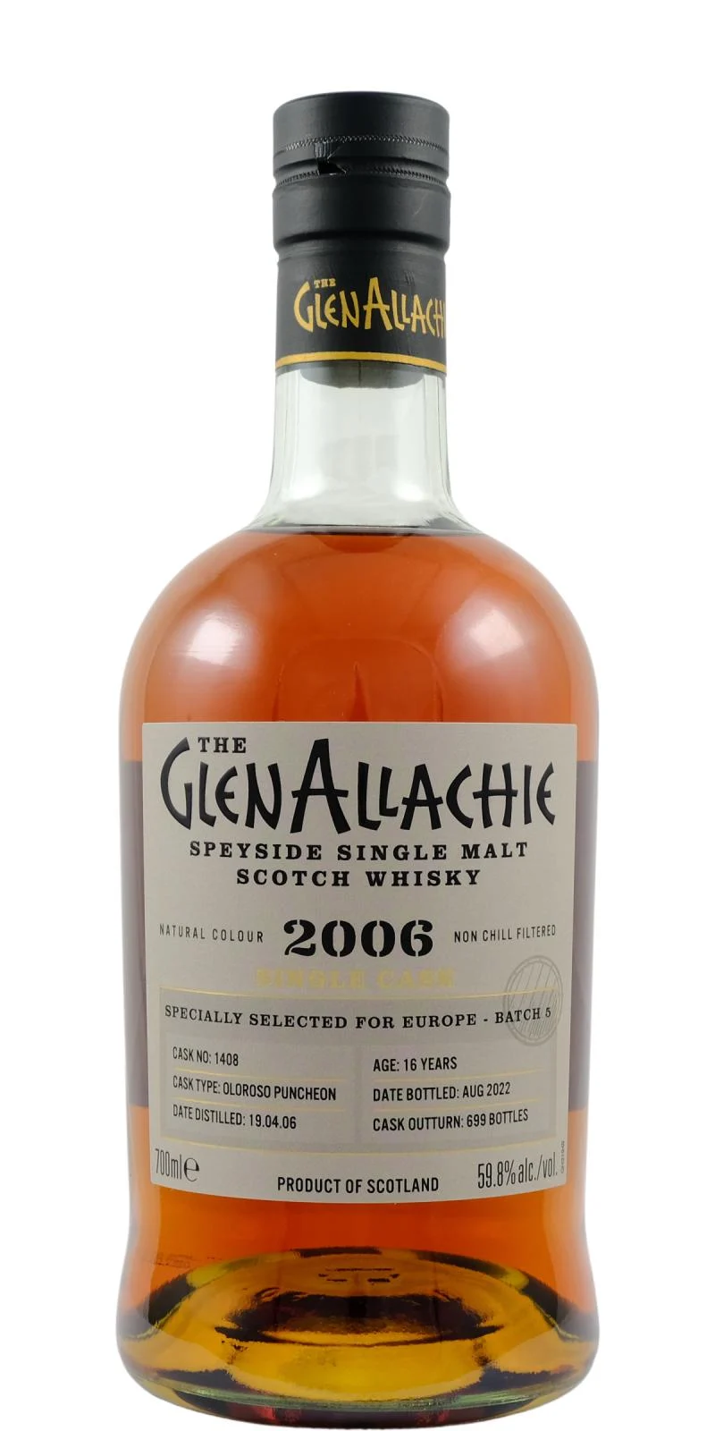 Glenallachie 2006 Single Cask para Europa - Lote 5 (16 años) Whisky escocés de pura malta de Speyside | 700ML
