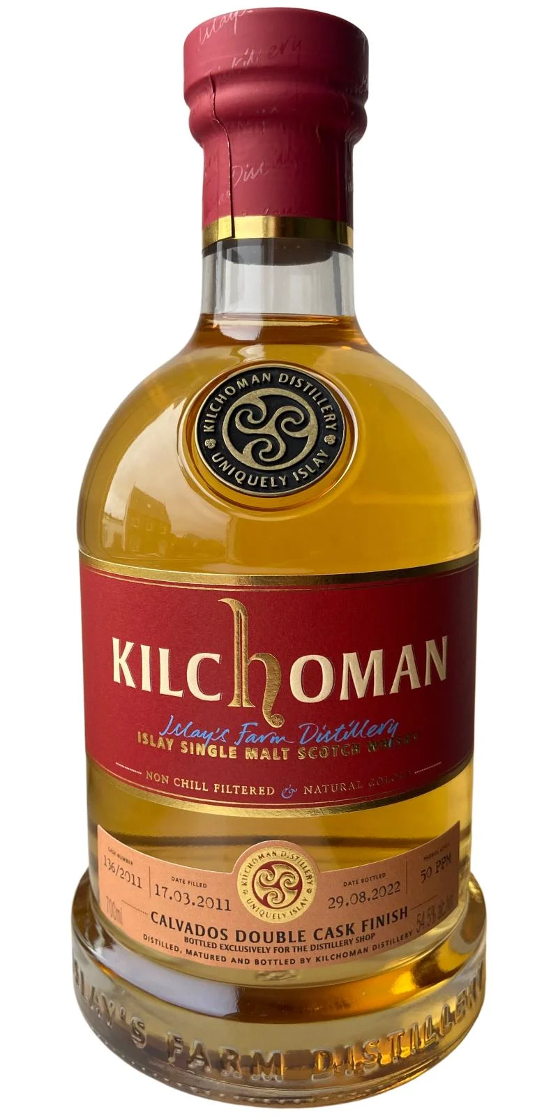 Kilchoman 2011 Calvados Double Cask Finish Islay Whisky escocés de malta única | 700ML