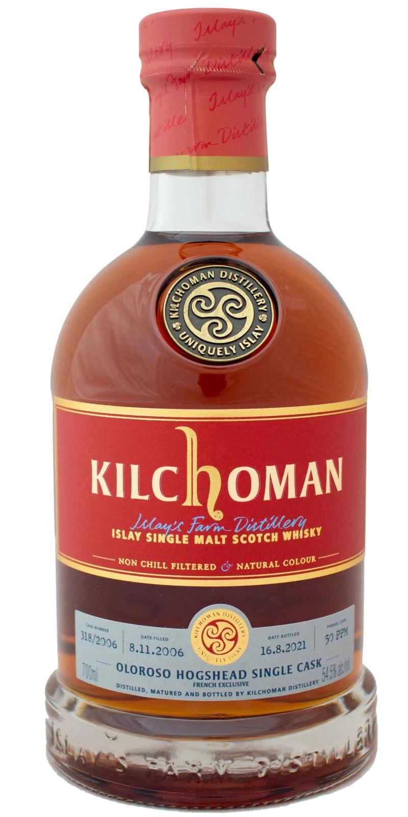 Kilchoman 2006 Conquête 14 años Lanzamiento en 2021 (Barrica n.º 318/2006) Whisky escocés de pura malta | 700ML - Whiskey
