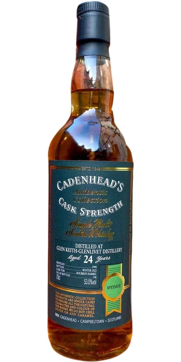 Glen Keith 1998 (Cadenhead's) Authentic Collection (24Year Old) Speside Single Malt Scotch Whisky | 700ML - Whiskey
