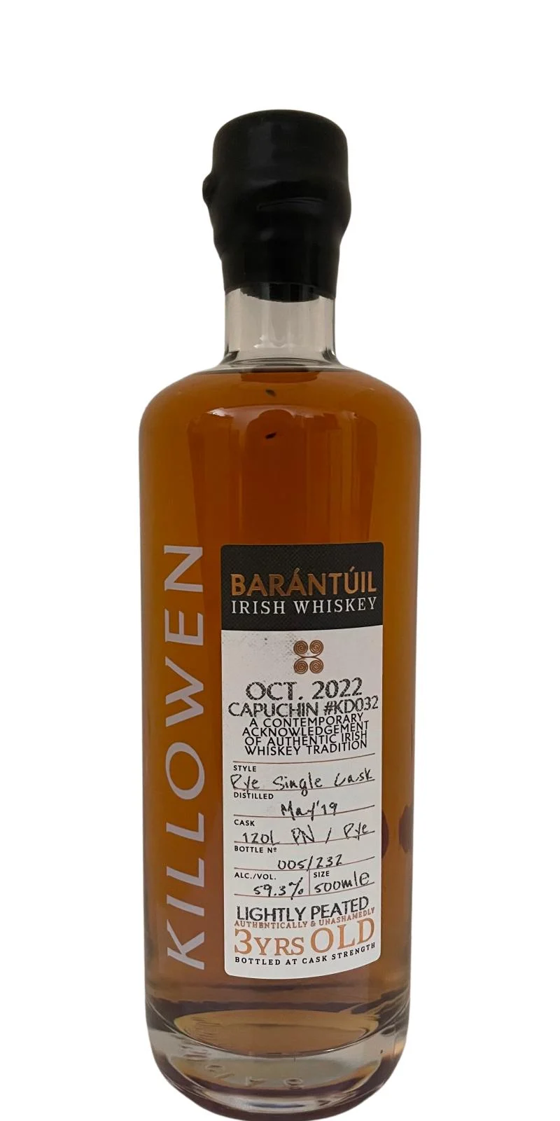 Killowen 2019 The Paddle Breaker (3 Year Old) Single Malt Irish Whisky | 500ML - Whiskey