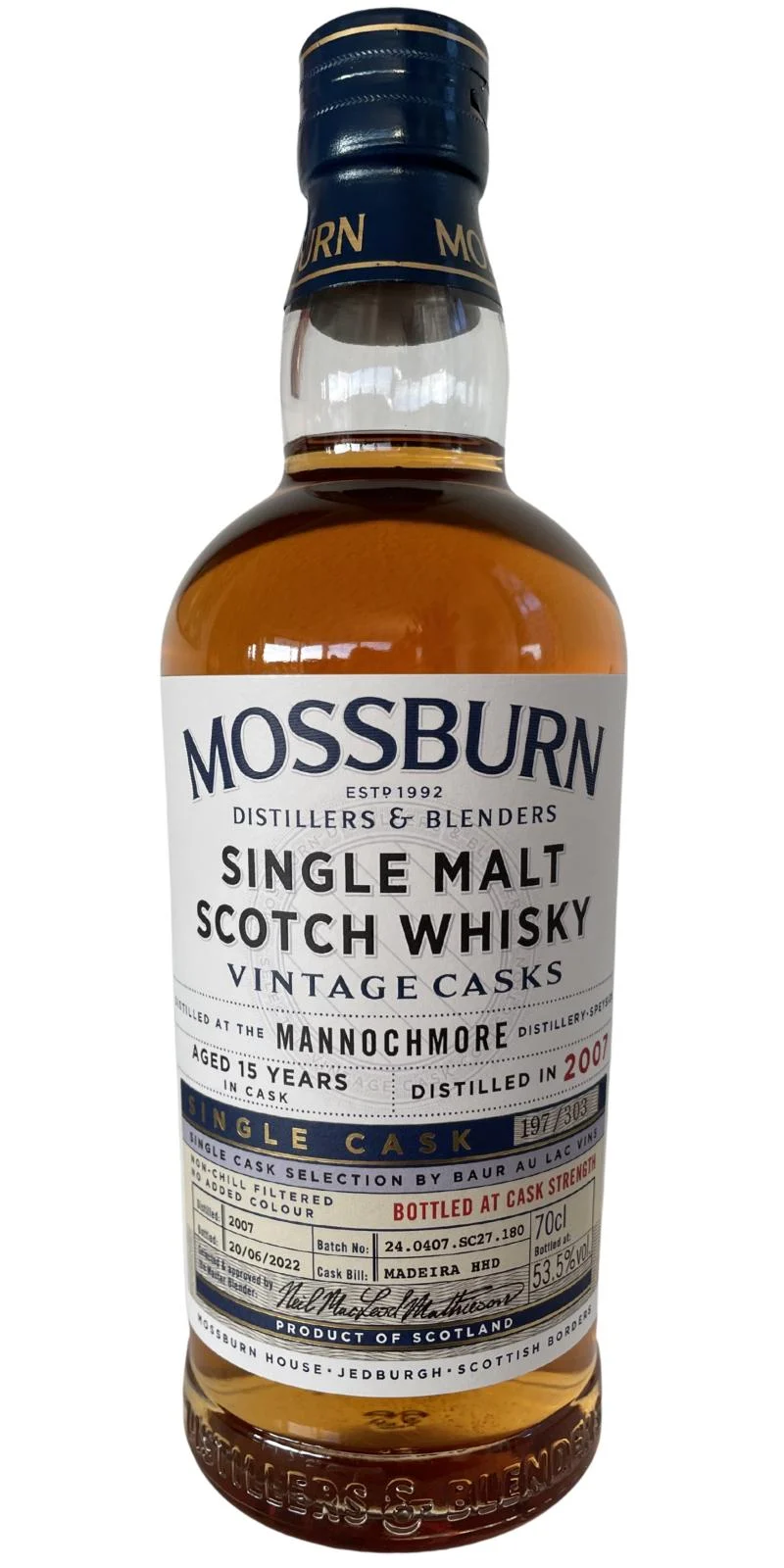 Mannochmore 2007 Mossburn Distillers & Blenders Vintage Casks 14 Year Old Scotch Whisky | 700ML - Whiskey