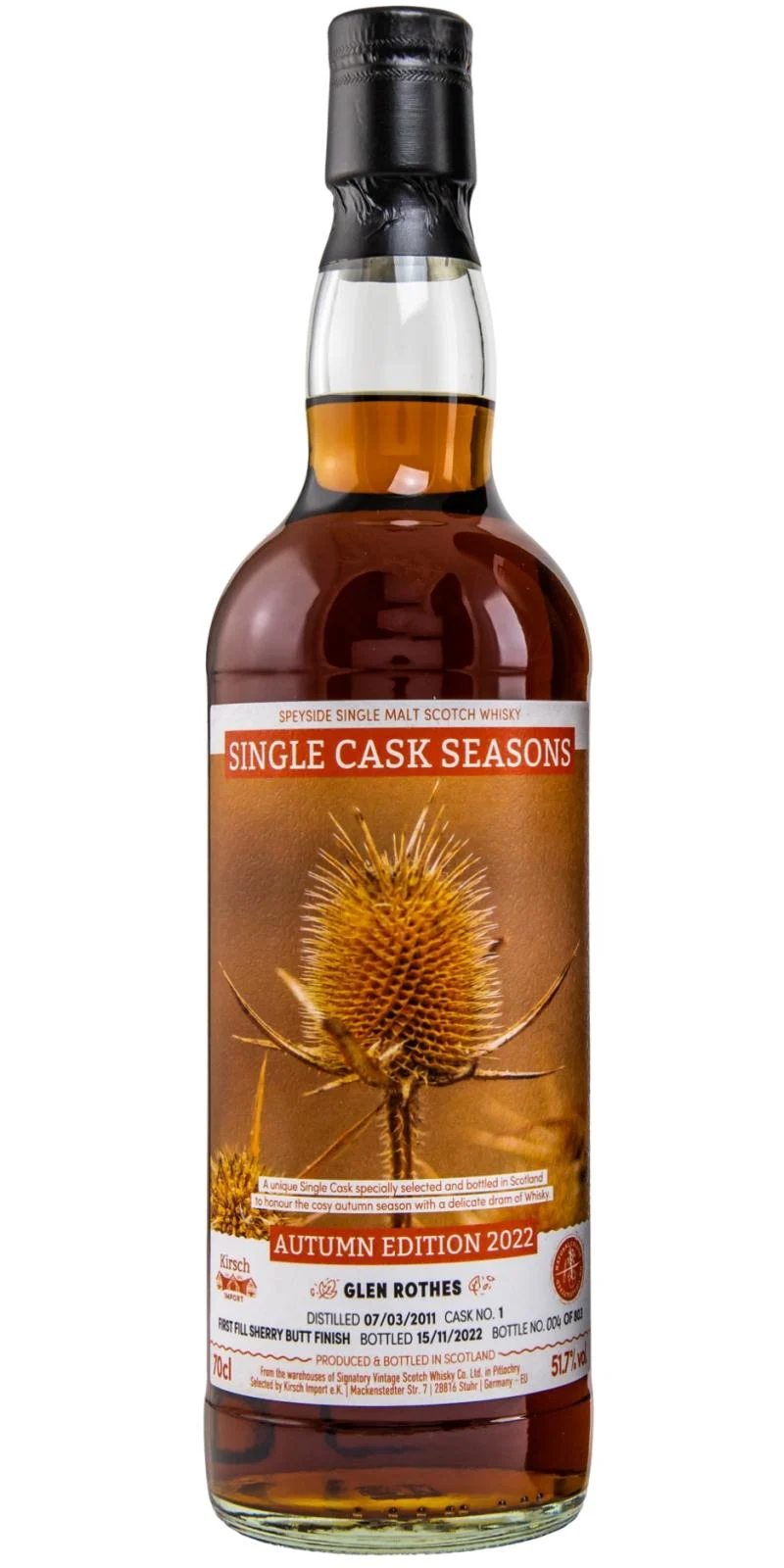 Glenrothes 2011 Signatory Vintage Single Cask Seasons - Otoño 2022 Whisky escocés de malta única | 700ML