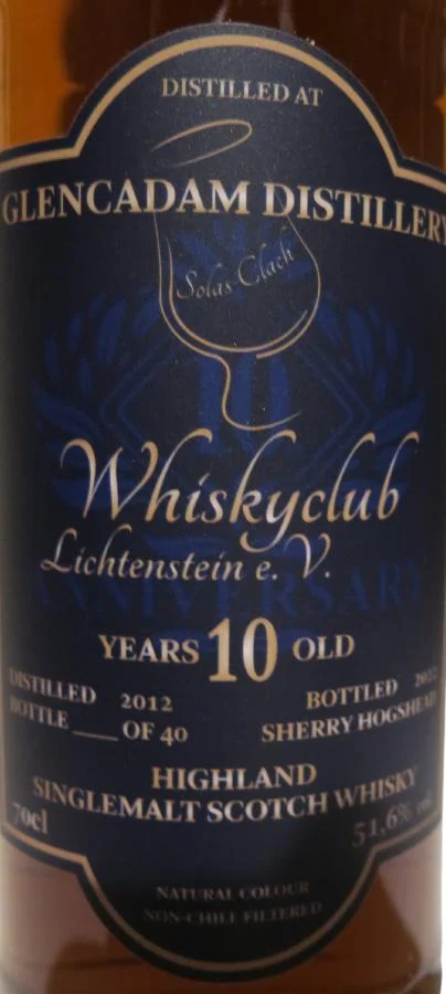 Glencadam 2012 Whiskyclub Lichtenstein 10 años Whisky escocés de malta única | 700ML - Whiskey