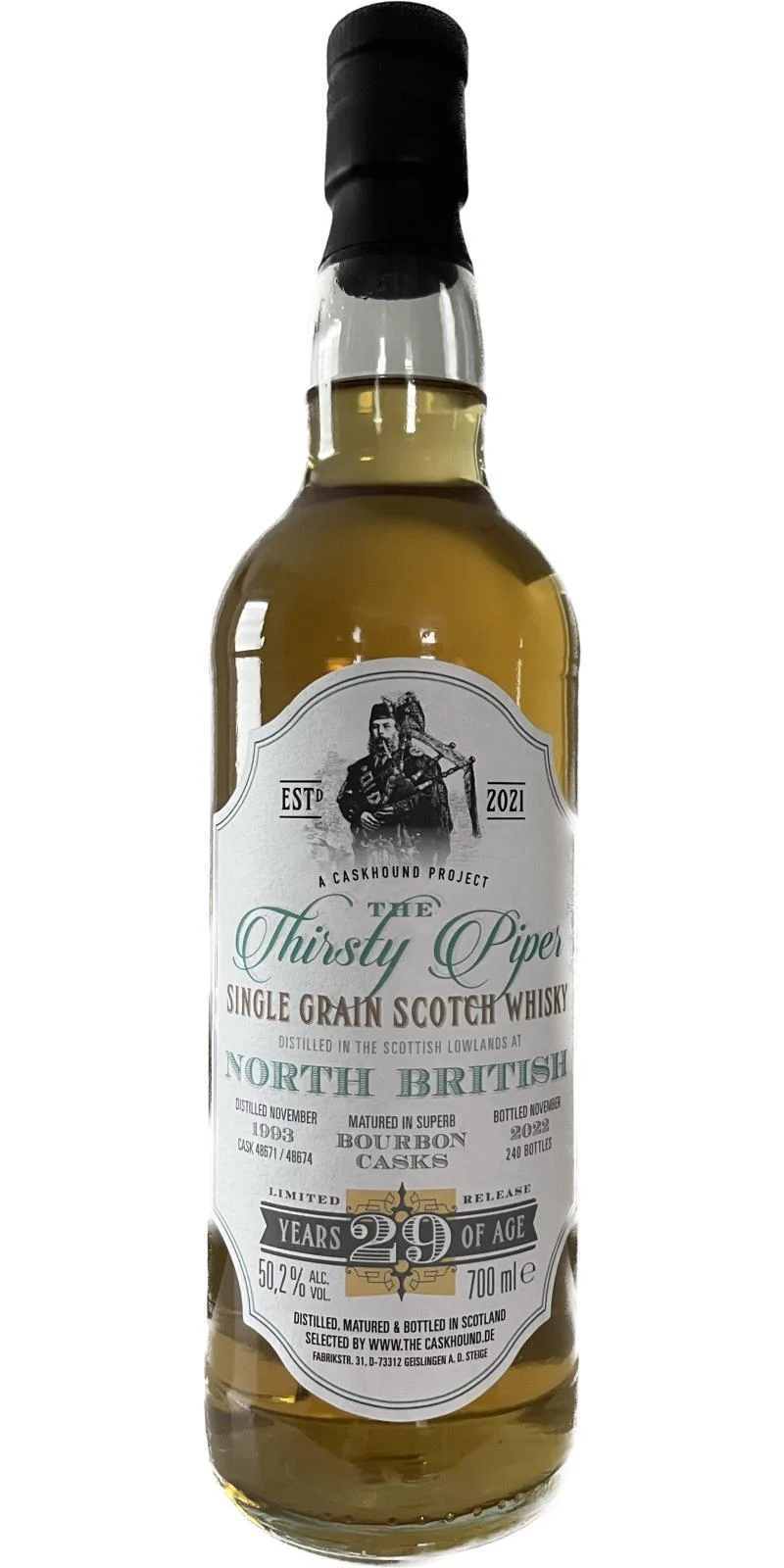 North British 1993 (The Caskhound) The Thirsty Piper 29 Year Old 2022 Release (Cask #48671 + 48674) Single Grain Scotch Whisky | 700ML - Whiskey