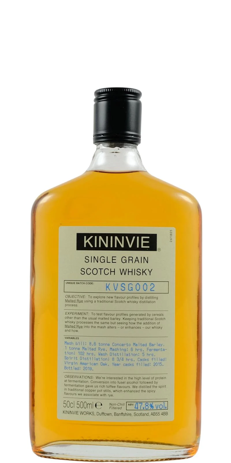 Kininvie KVSG002 3 años, lanzamiento en 2019, whisky escocés de grano único | 500ML