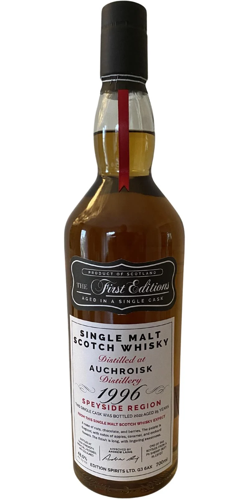 Auchroisk Primeras ediciones Single Sherry Cask 1996 Whisky de 25 años | 700ML - Whiskey