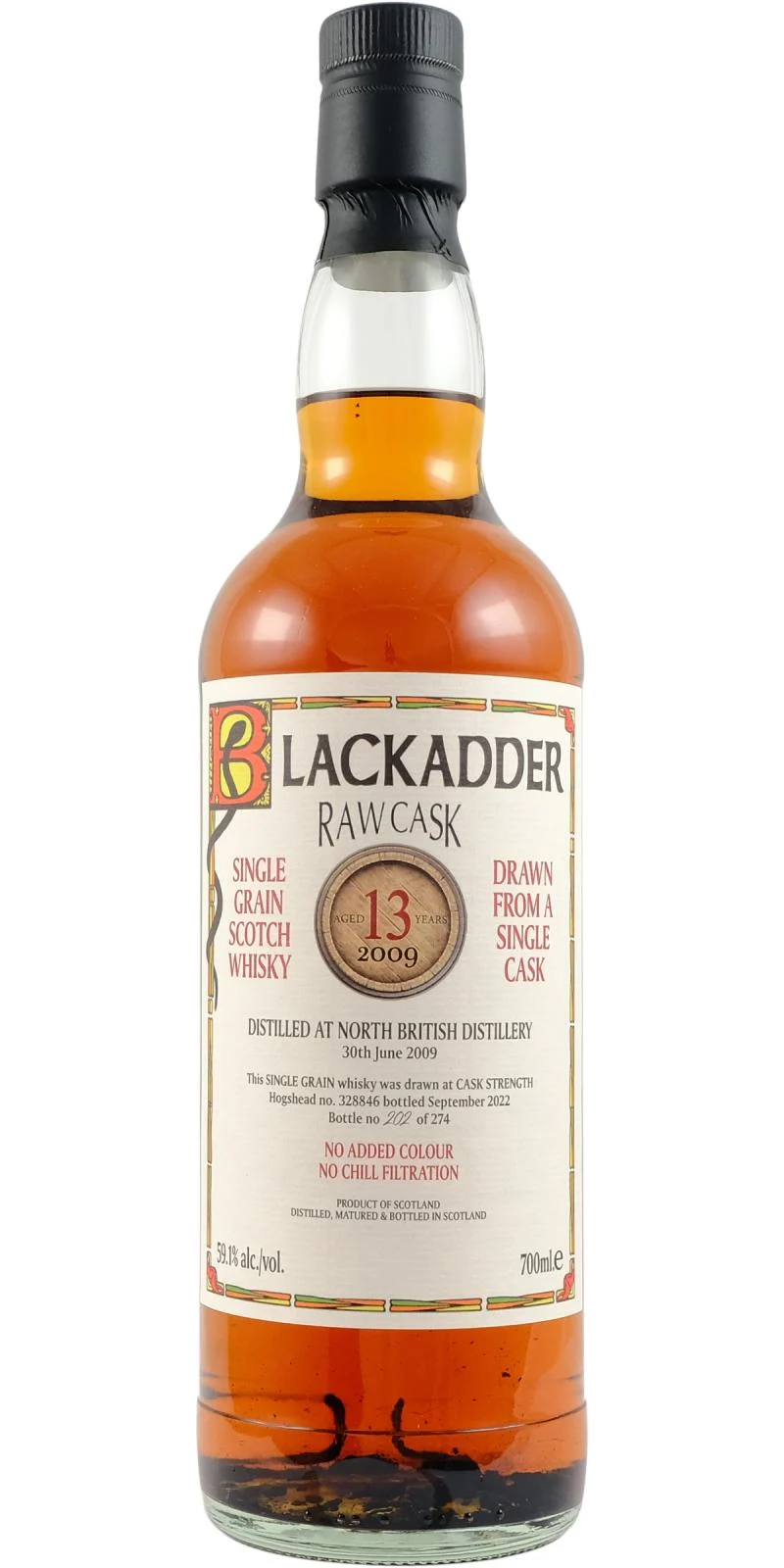 North British 2009 (Blackadder) Raw Cask 13 Year Old 2022 Release (Cask #328846) Single Garin Scotch Whisky | 700ML - Whiskey