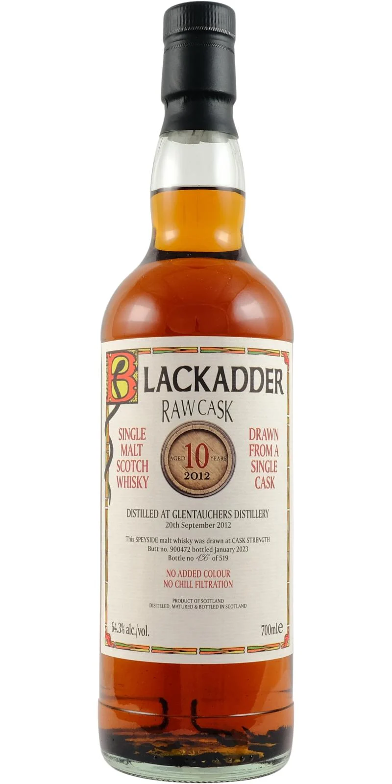 Glentauchers 2012 (Blackadder) Raw Cask 10 Year Old Scotch Whisky | 700ML - Whiskey