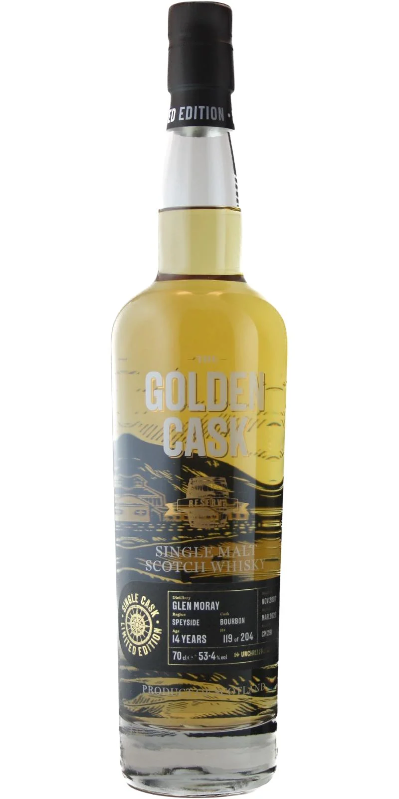 Glen Moray 2007 (The House of MacDuff) The Golden Cask 14 Year Old 2022 Release (Cask #CM 291) Single Malt Scotch Whisky | 700ML - Whiskey
