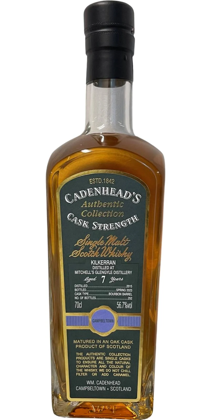Kilkerran 2015 (Cadenhead's) Authentic Collection Cask Strength Scotch Whisky | 700ML - Whiskey