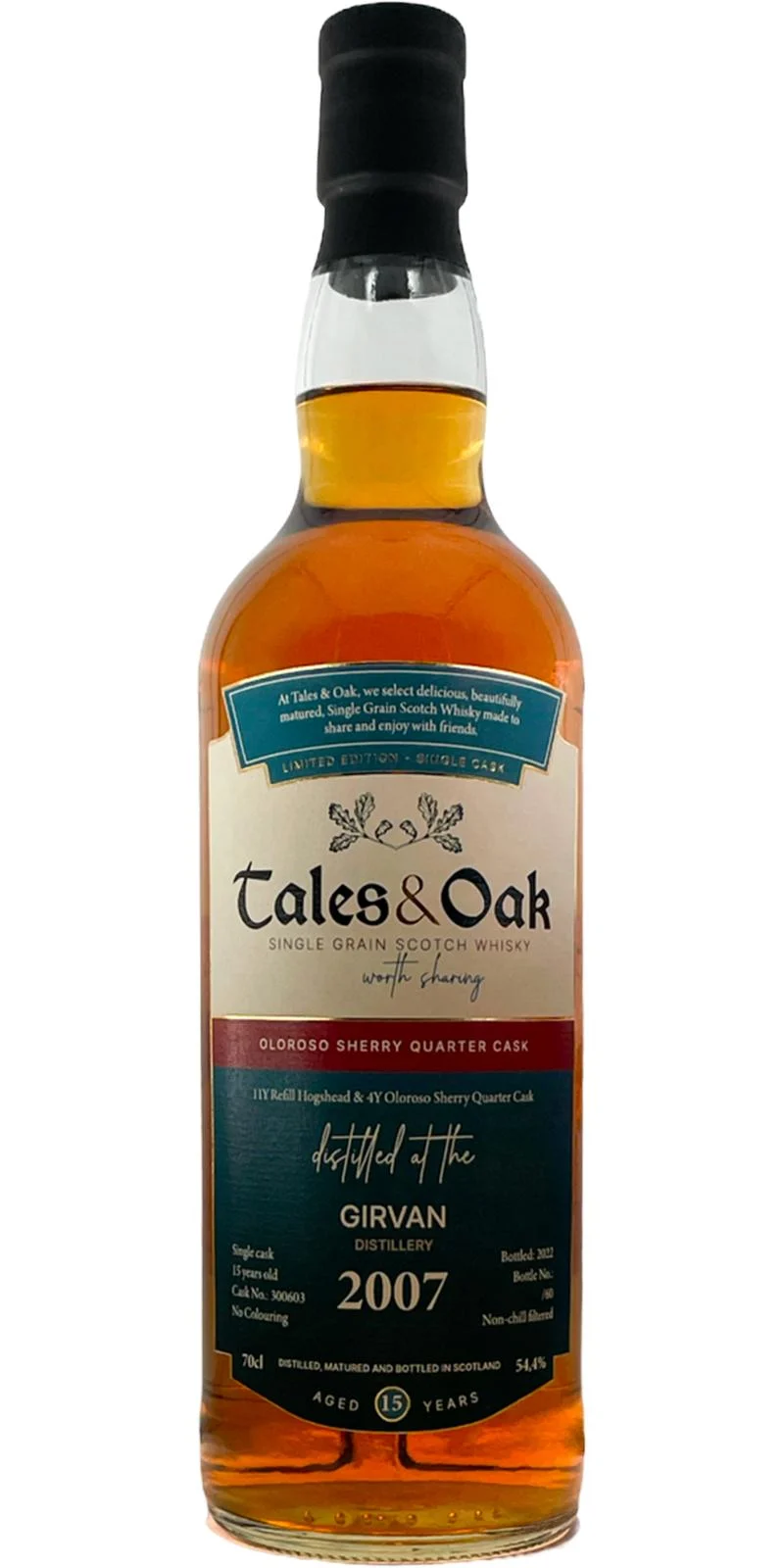 Girvan 2007 Tales & Oak Single Cask Series 15 Year Old Single Grain Scotch Whisky | 700ML - Whiskey
