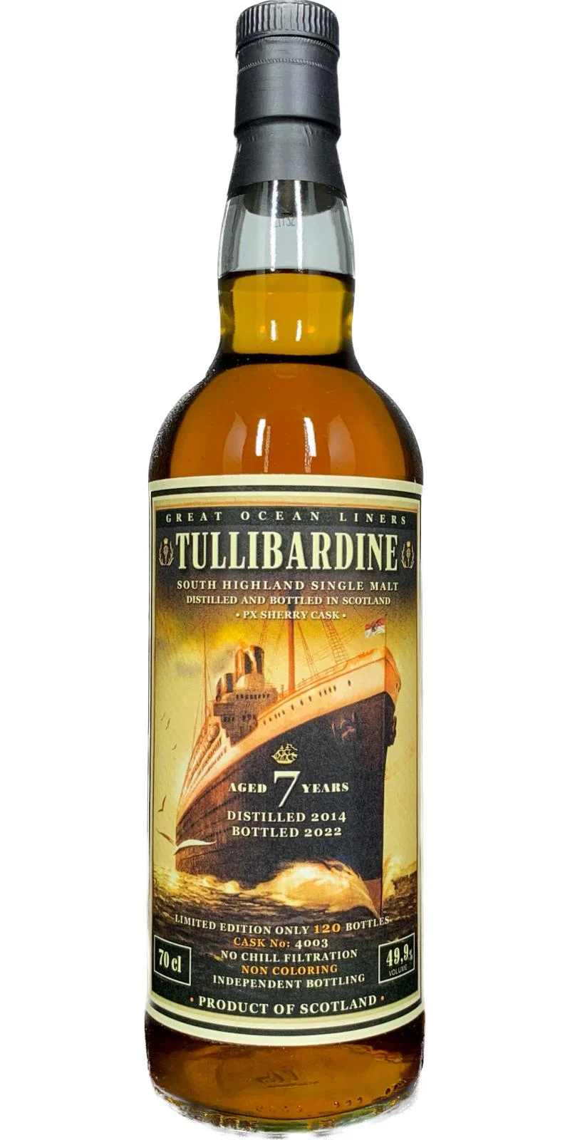 Tullibardine 7 Year Old (D.2014, B.2022) Jack Wiebers Great Ocean Liners Scotch Whisky | 700ML - Whiskey