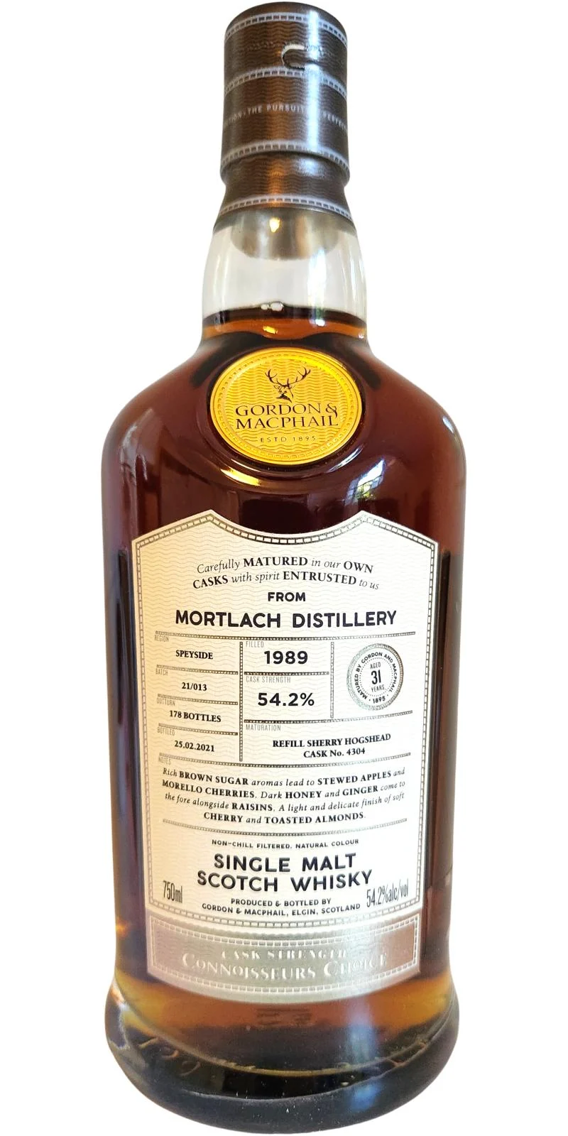 Gordon & Macphail Mortlach 31 year old Refill Sherry Hoggie # 4304 Cask Strength Connoisseur's Choice 1989 Scotch Whisky - Whiskey