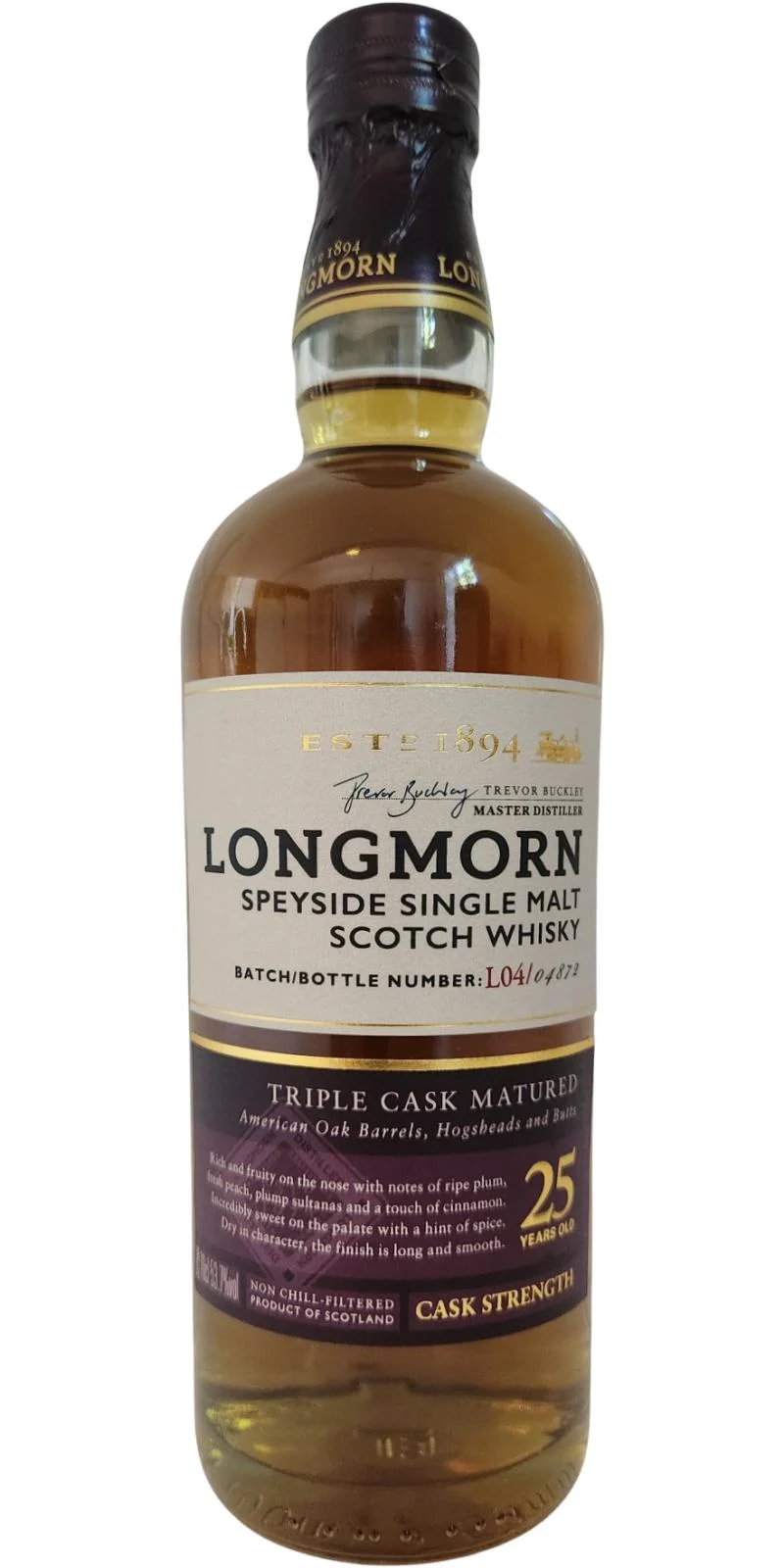 Longmorn Triple Cask Matured 25 Year Old 2022 Release (Batch L04) Single Malt Scotch Whisky | 700ML - Whiskey