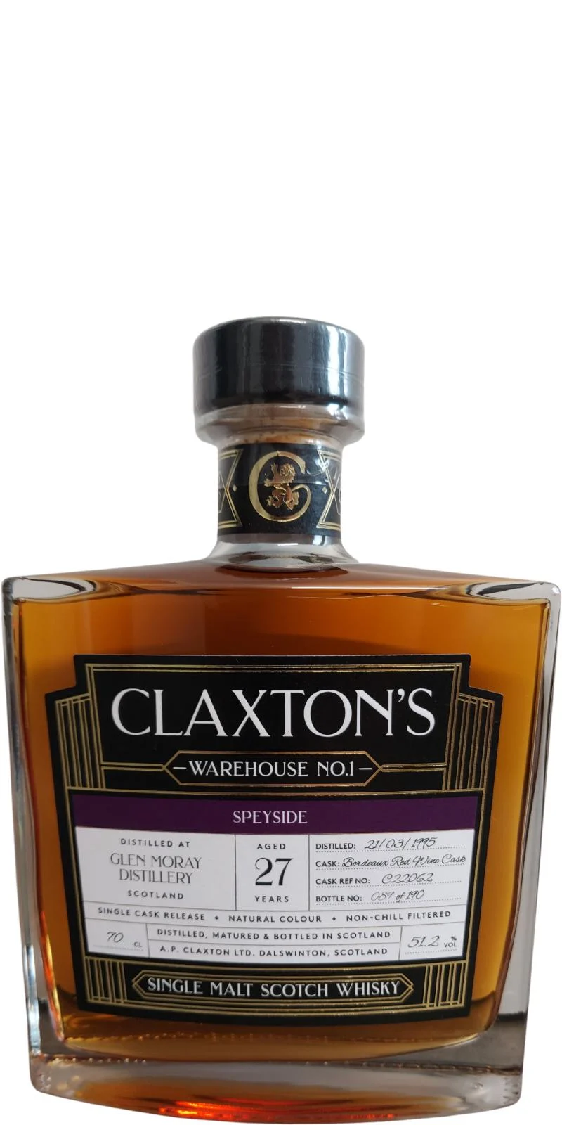 Glen Moray 1995 (Claxton's) Warehouse No. 1 Scotch Whisky | 700ML - Whiskey