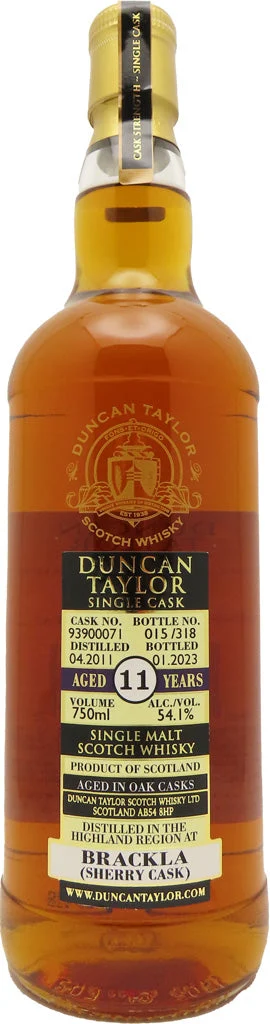 Duncan Taylor Brackla Cask Strength de 11 años ex Sherry Cask # 93900071 (2011) Whisky escocés - Whiskey