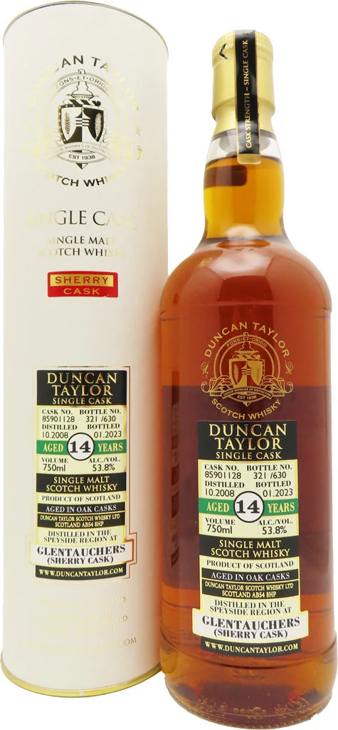 Duncan Taylor Glentauchers Cask Strength de 14 años ex Sherry Cask # 85901128 (2008) Whisky escocés - Whiskey