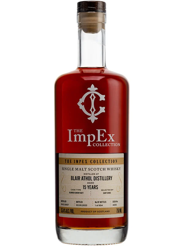 The Impex Collection Blair Athol 15 Year Old Oloroso Sherry Butt # 4255 Speyside Single Malt 2007 Scotch Whisky - Whiskey