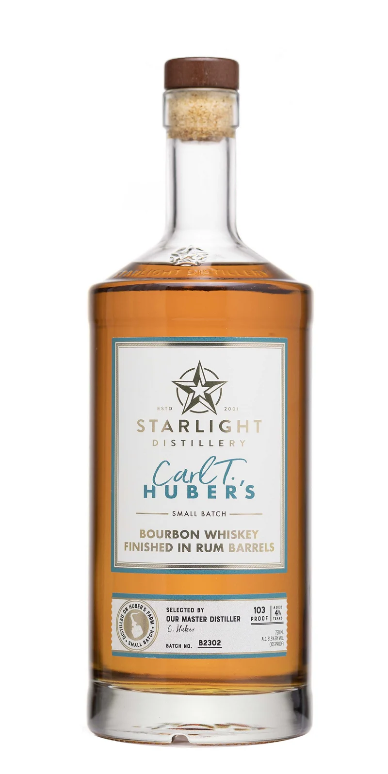 Bourbon de la destilería Starlight de Huber terminado en whisky de barriles de ron - Whiskey