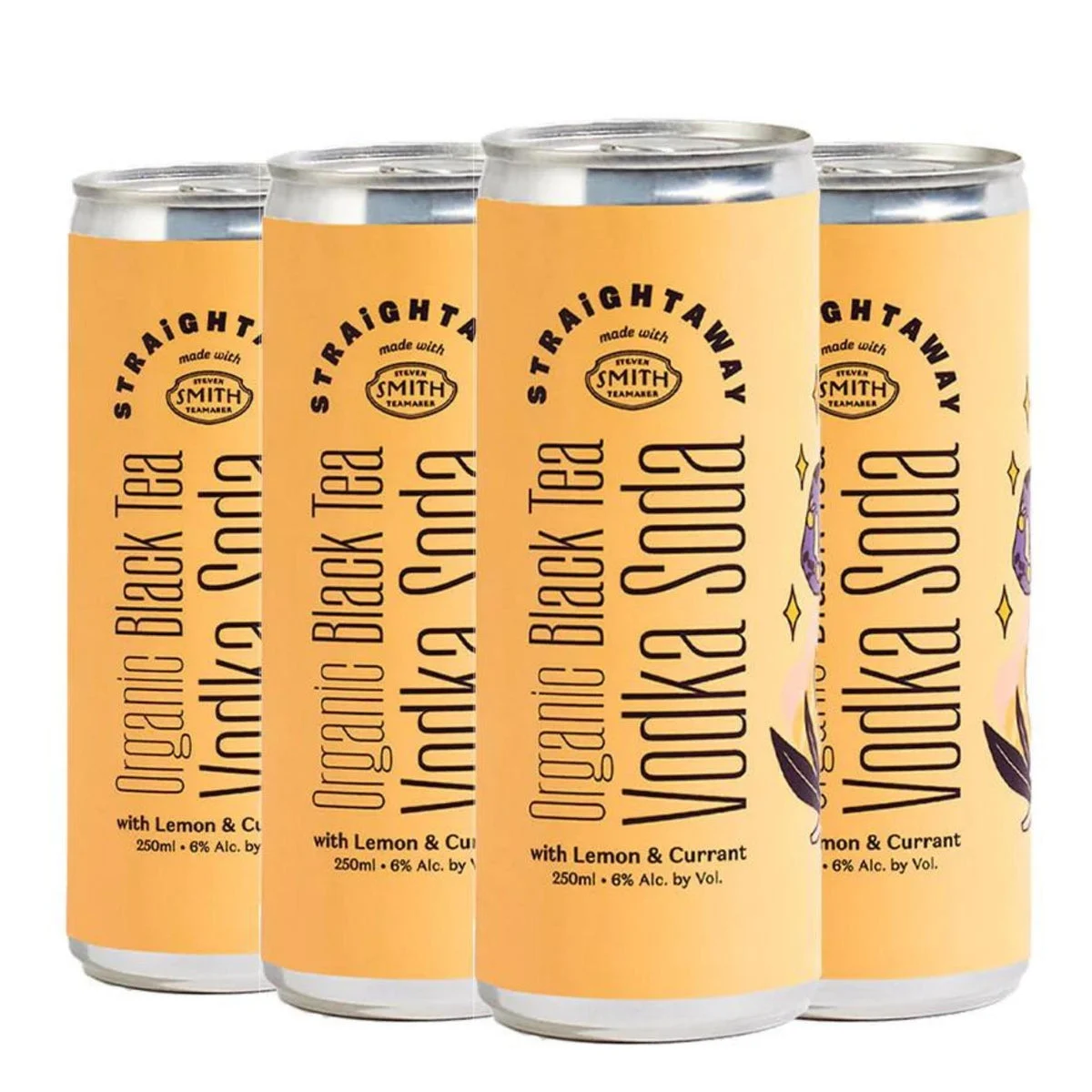 Straightaway Organic Black Tea Vodka Soda Cocktail | 4*250ML